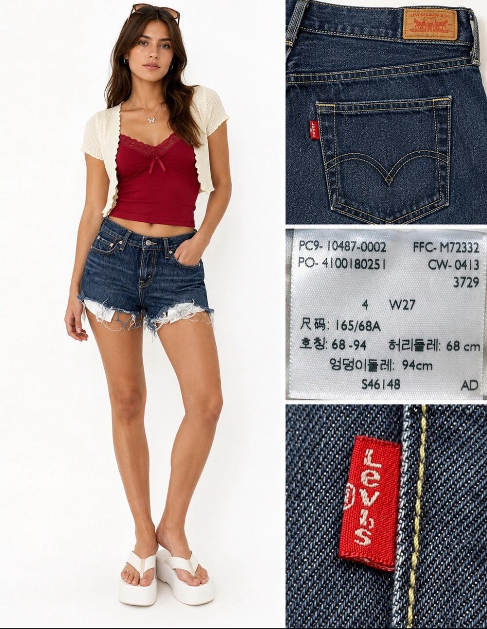 Y2K Indie Sleaze 00s Levi's Straight Leg Cutoff Denim Shorts Size 27 Medium Wash